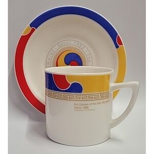 Vintage 1988 Olympic Games Seoul Korea Snow Bone China Cup & Saucer Set‎